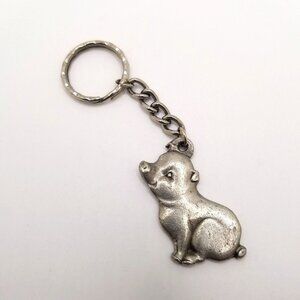 Vintage Pewter Keychain Rawcliffe 1983 I Love Pigs Silver Color Pig Sitting Down